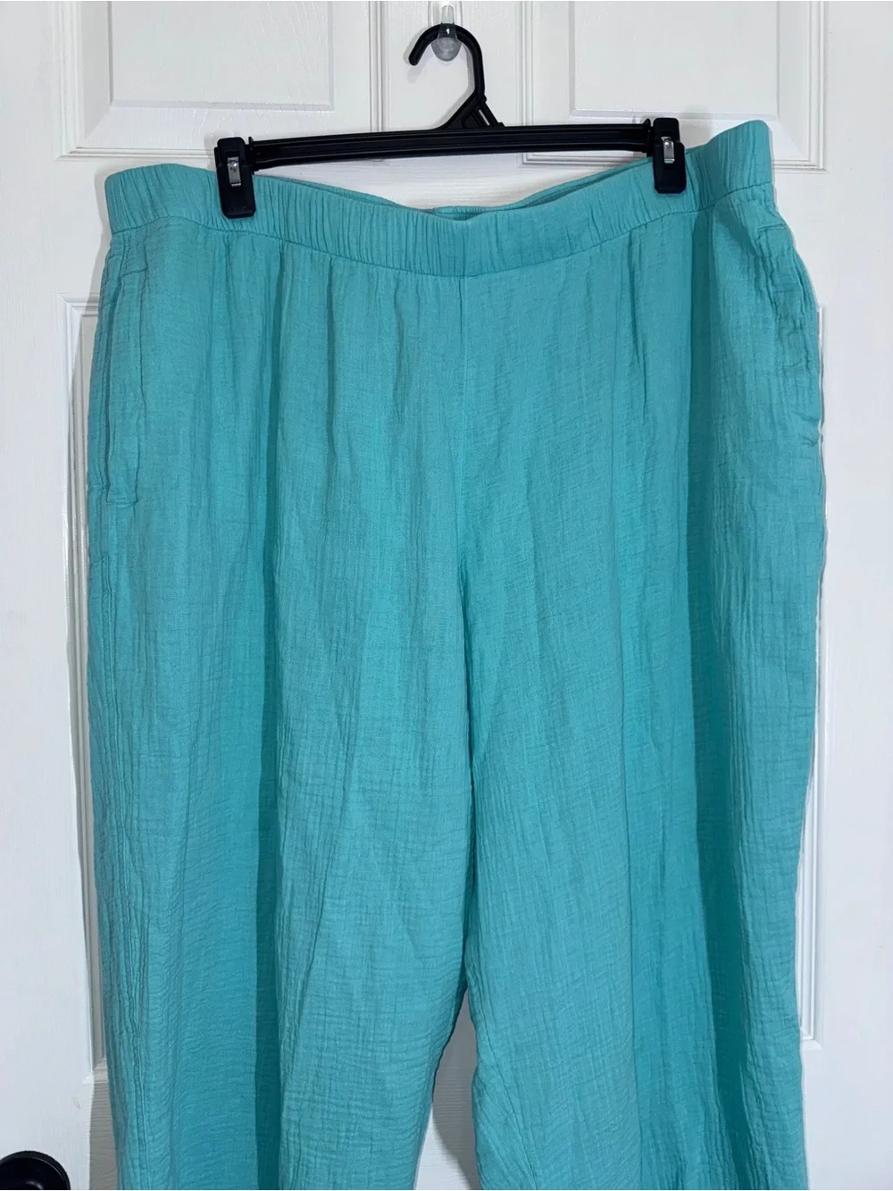 Coldwater Creek Turquoise Mint Green Wide-Leg Elastic-Waist Cotton Gauze Pants